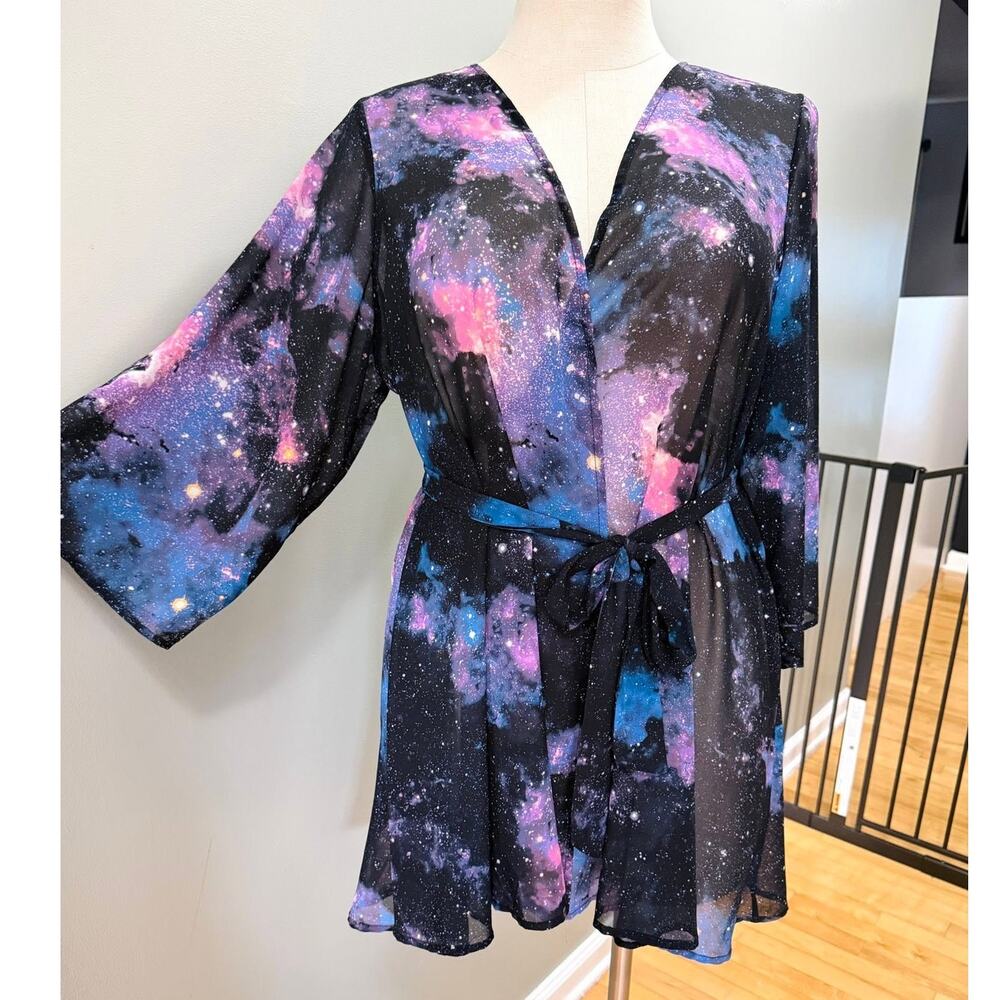 Torrid 0‎ (0X size 12) Galaxy Space Open Robe Swim Swimsuit Cover Up Kimono